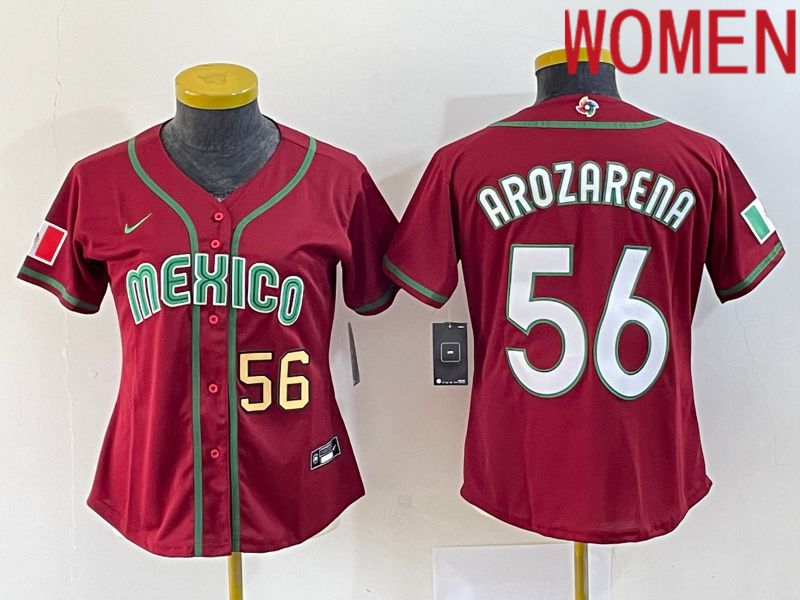 Women 2023 World Cub Mexico 56 Arozarena Red Nike MLB Jersey8